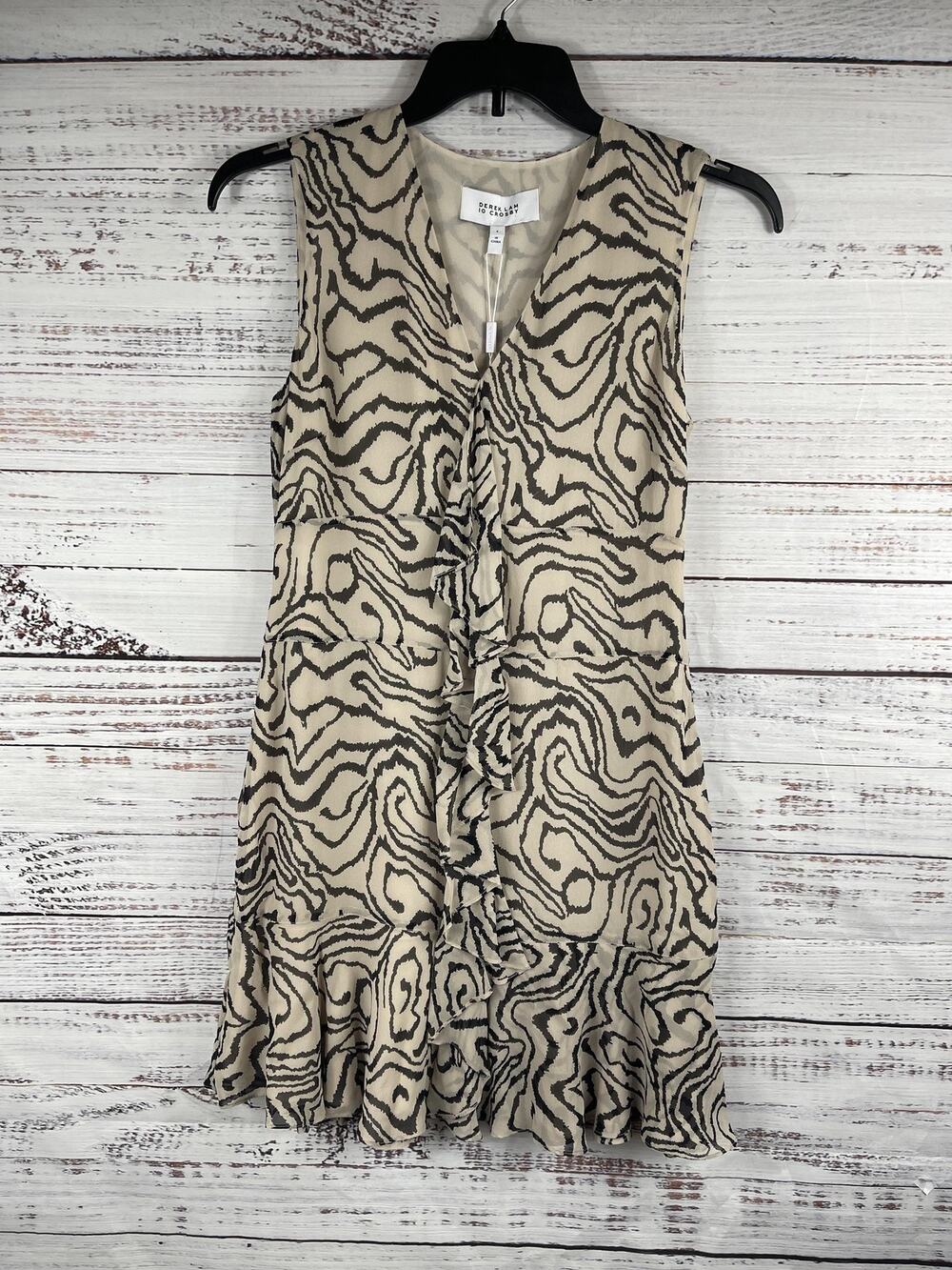 Derek Lam 10 Crosby Dress Women's 6 Stone Sleeveless Ruffle Print Mini New Tags